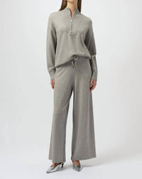 Joseph Ribkoff - Embellished Zipped Mockneck Pullover Sweater