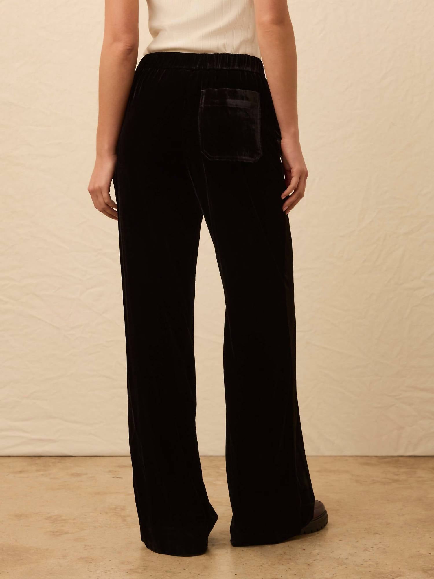 Faherty Women's Stretch Silk Velvet Pant in black - women's pants - detail view