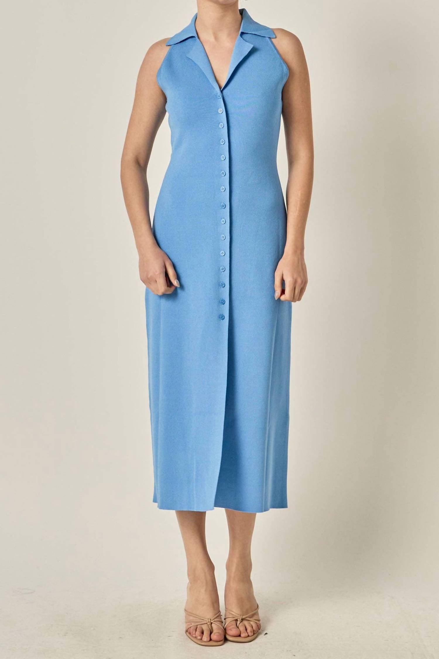 Endless Rose - Knit Collared Midi Dress