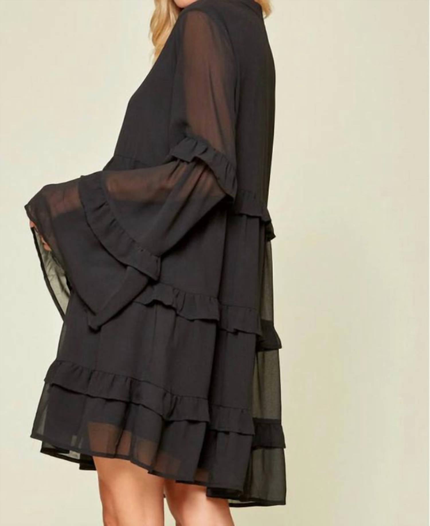ANDREE BY UNIT Daphne Long Sleeve Mini Dress in black - women's dress - detail view