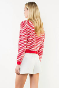 THML Long Sleeve Geometric Print Cardigan in red - women's cardigan - alternate view