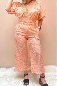 Bucketlist - Peachy Eyelet Crop Top And Pants Set