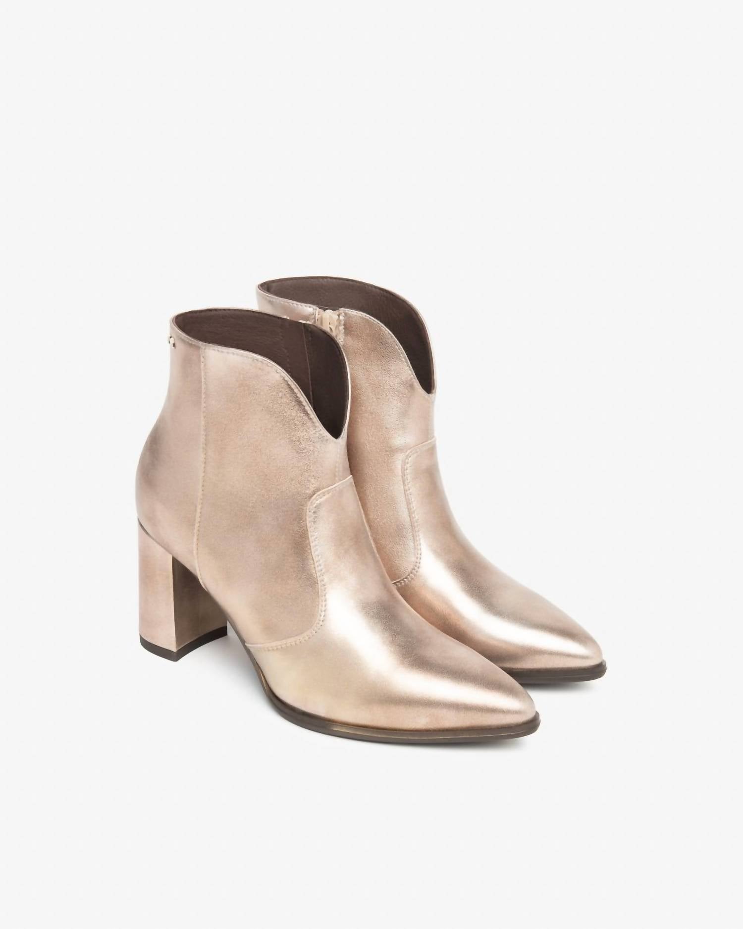 NeroGiardini Women's Metallic Western Ankle Boot in gold - women's shoe - detail view