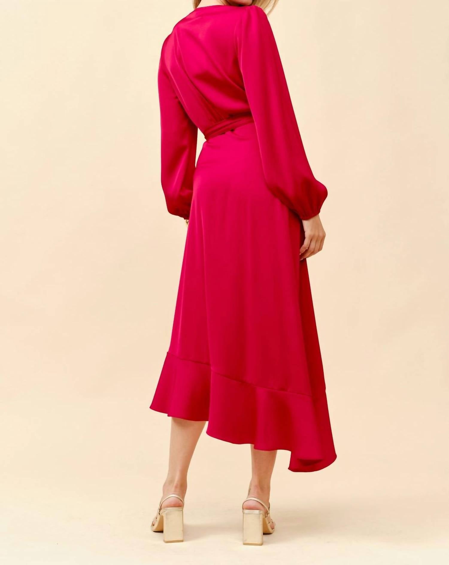 Tea & Cup - Ruffle Hem Wrap Midi Dress