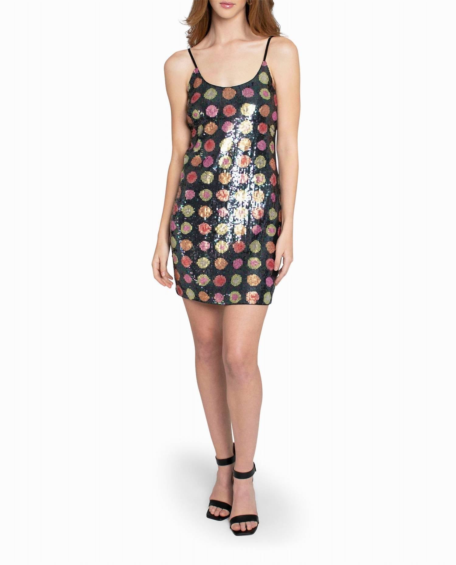 Nicole Miller RADIANT Aura Dot Sequin MINI DRESS L / Black Aura Dot Women Dresses