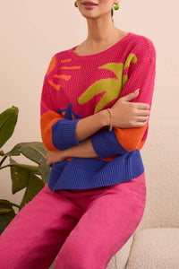 TRIBAL Teya Beach Scene Crochet Sweater in berry - women's sweater - alternate view