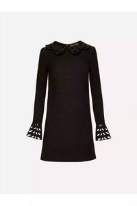 Oscar de la Renta Long Sleeve With Cutout Detail & Collar Tweed Dress in black - women's dress - view 5