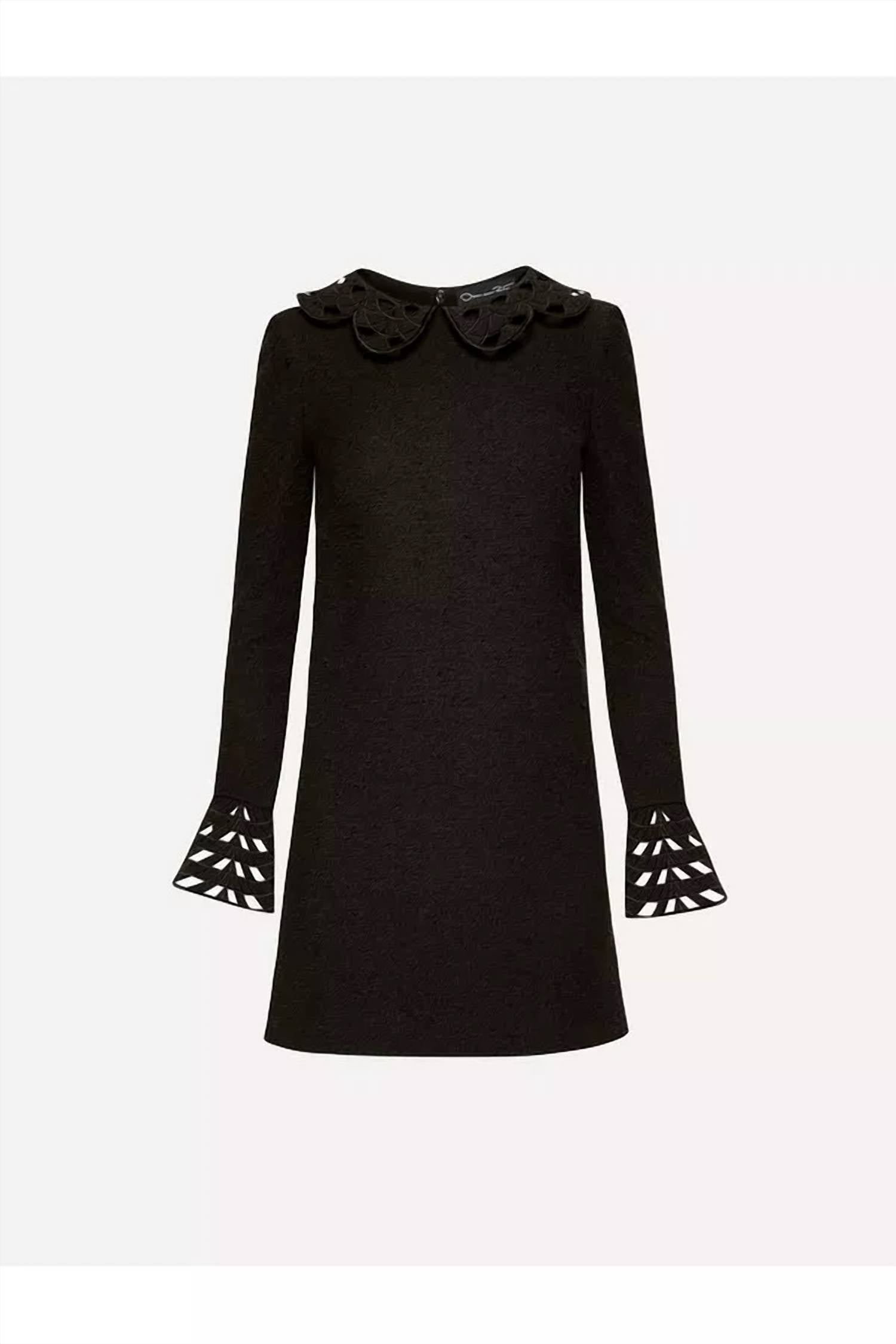 Oscar de la Renta Long Sleeve With Cutout Detail & Collar Tweed Dress in black - women's dress - view 5