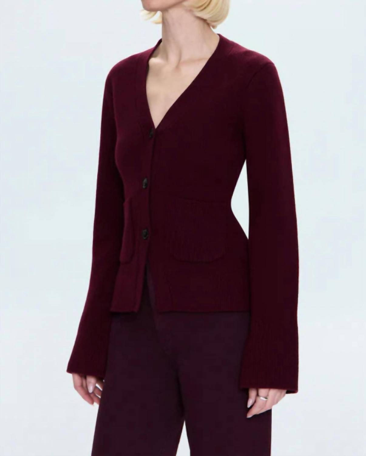 PISTOLA Aeron Long Sleeve Cardigan in claret - women's cardigan - alternate view