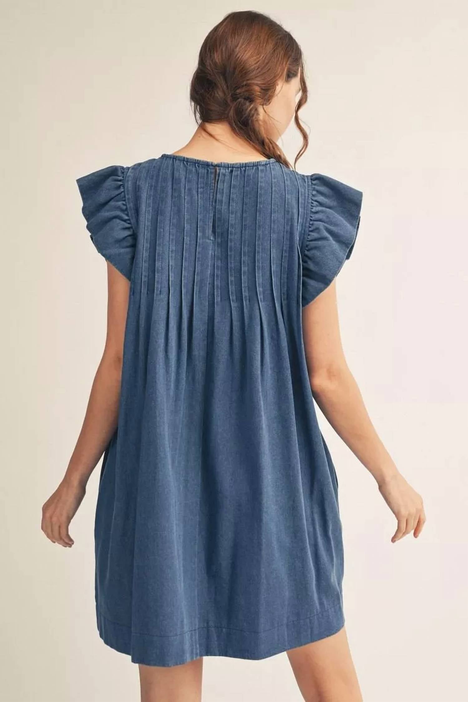 Jodifl - Pleated Flutter Sleeve Dress
