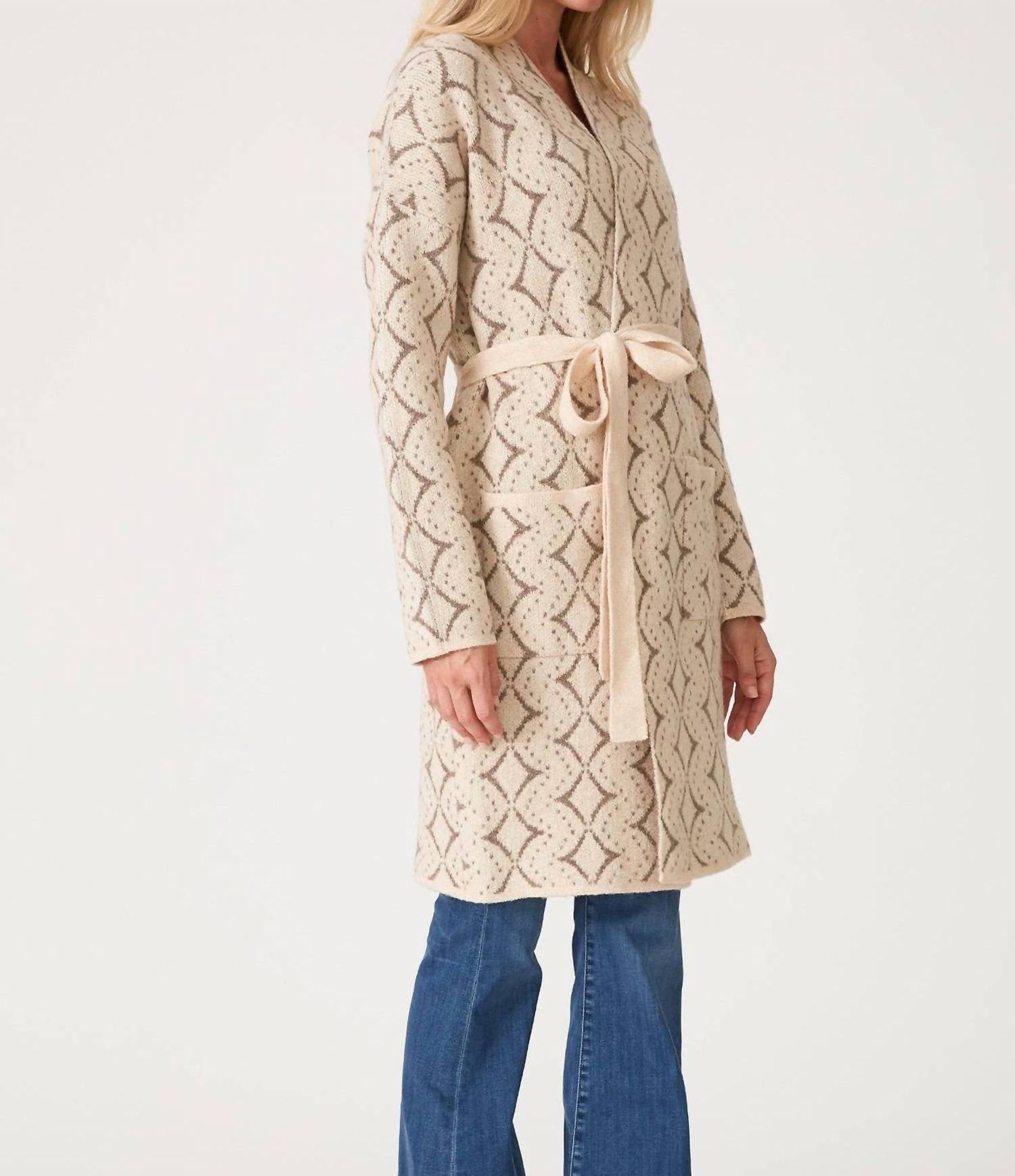 Lovestitch - Diamond Jacquard Belted Cardigan