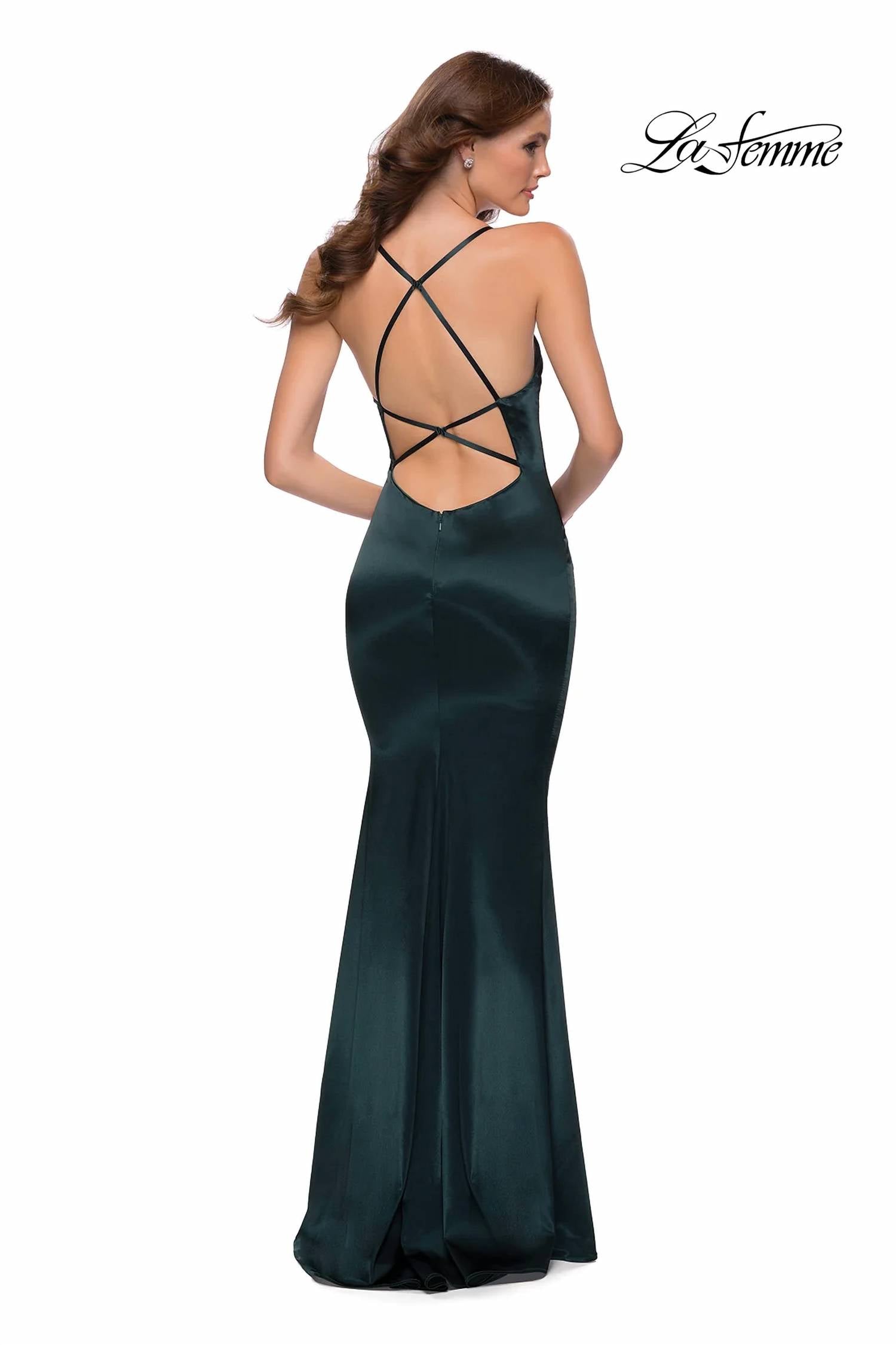La Femme - Long Stretch Satin Dress