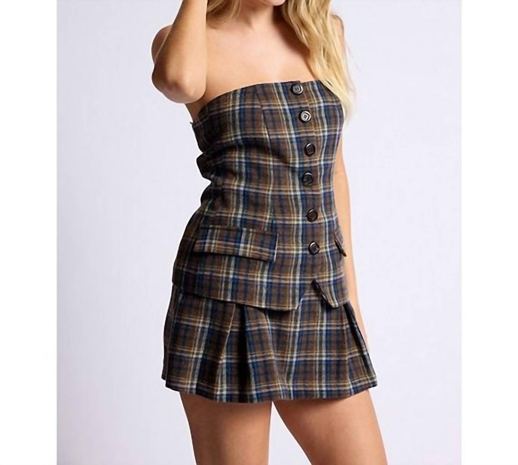 Sage The Label - Strapless Plaid Print Bustier Top
