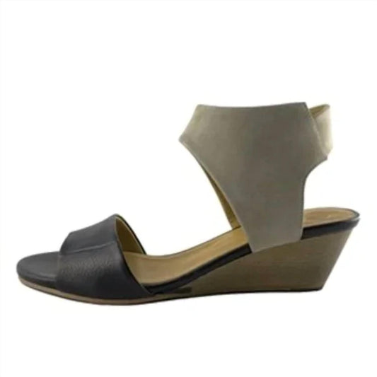 TWO TONED LEATHER WEDGE SANDAL