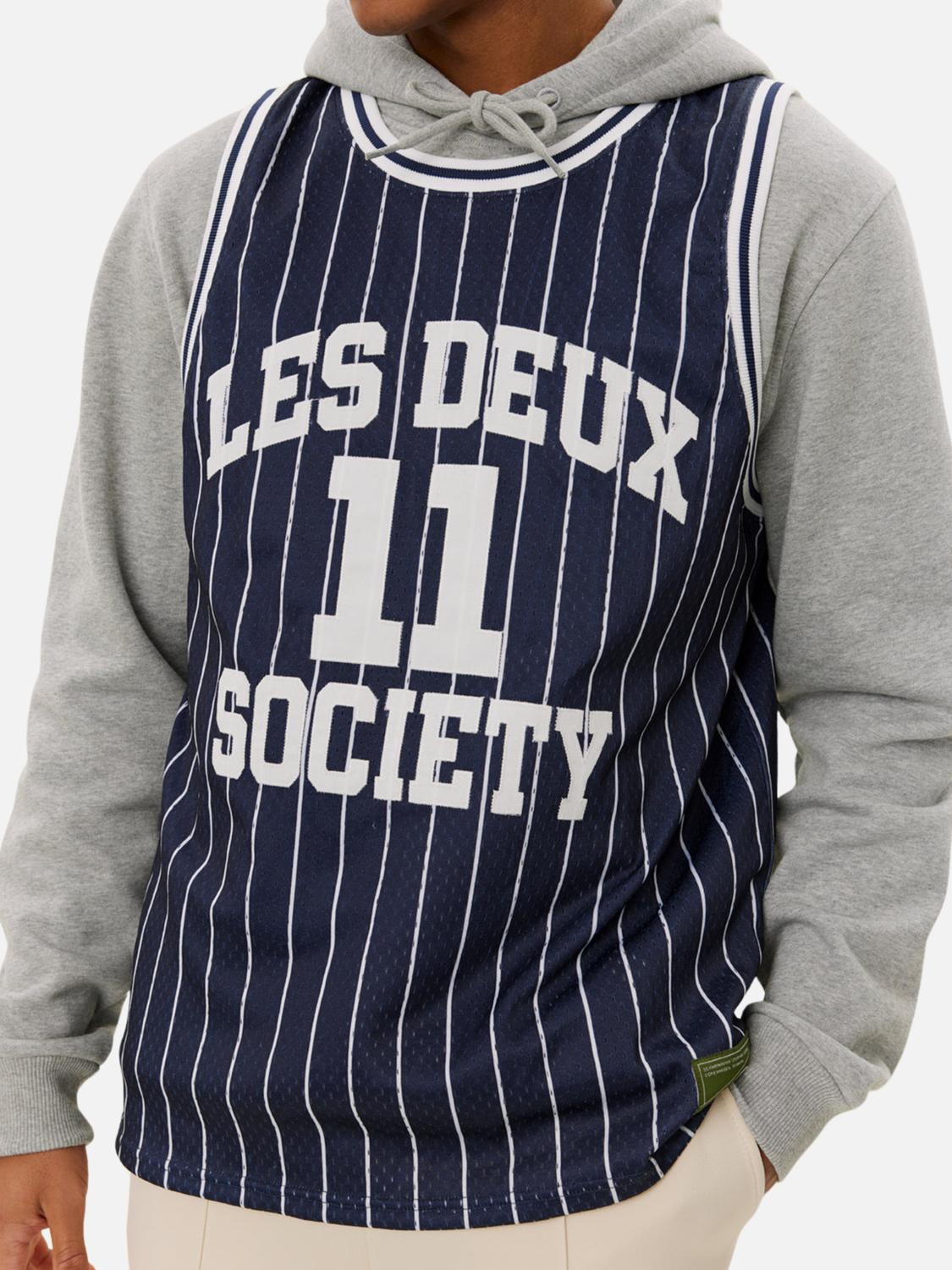 Les Deux Silas Mesh Tank Top in dark navy light ivory - men's tank top - alternate view
