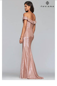 Classic Metallic Off the Shoulder Gown