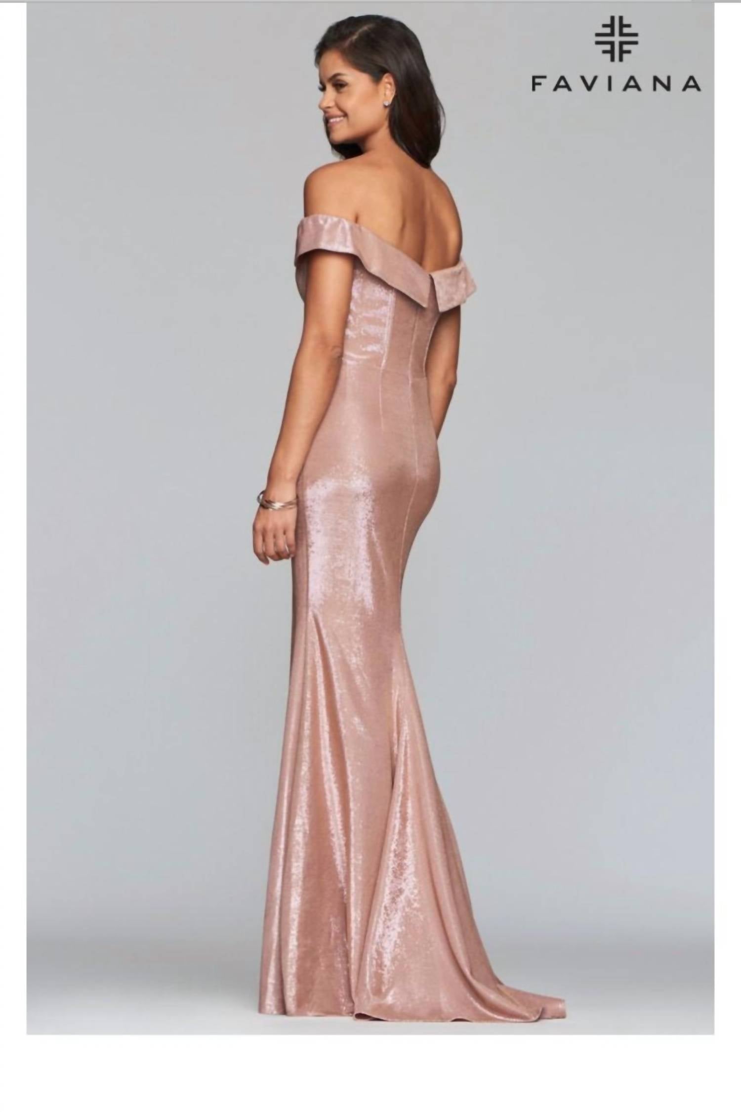 Classic Metallic Off the Shoulder Gown