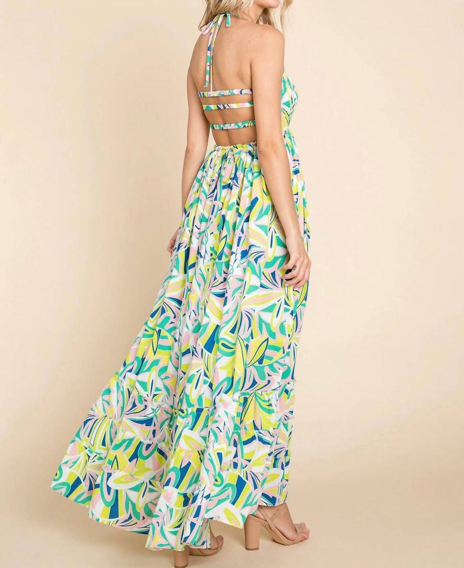 Rolypoly - Floral Halter Cami Sun Maxi Dress