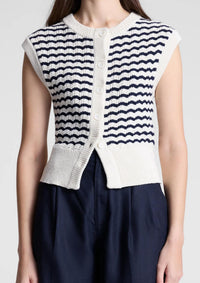 A.L.C. Margo Sleeveless Sweater Top in parchment navy stripe - women's cardigan - view 4