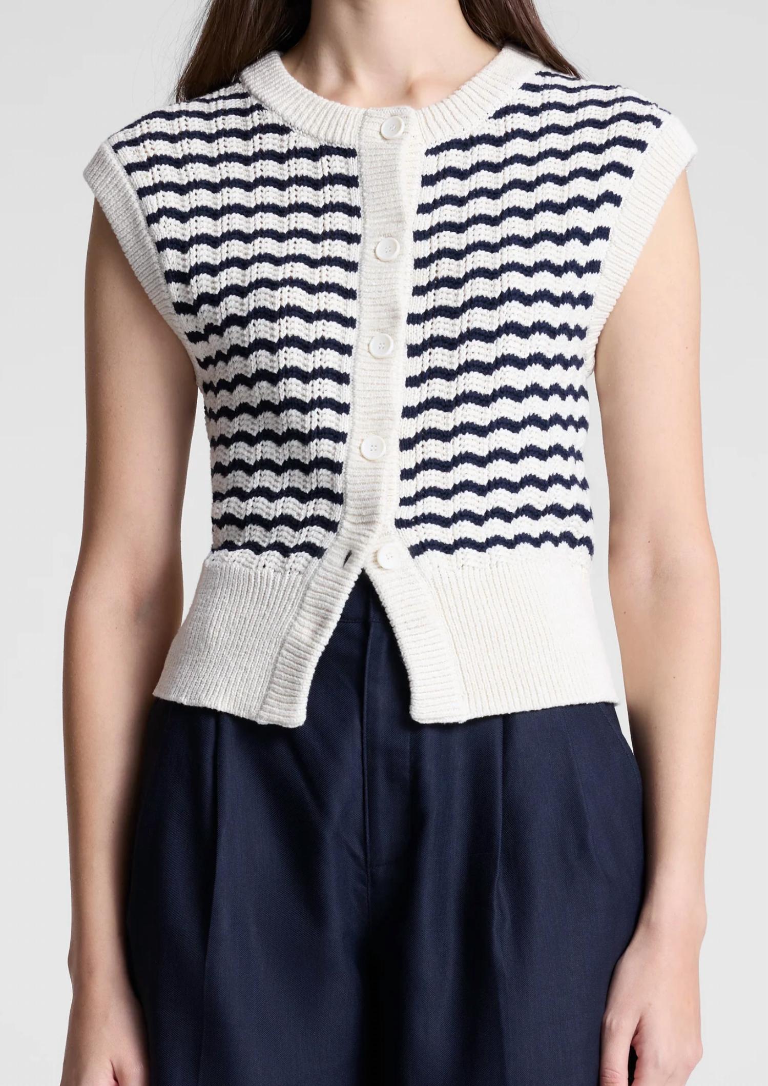 A.L.C. Margo Sleeveless Sweater Top in parchment navy stripe - women's cardigan - view 4