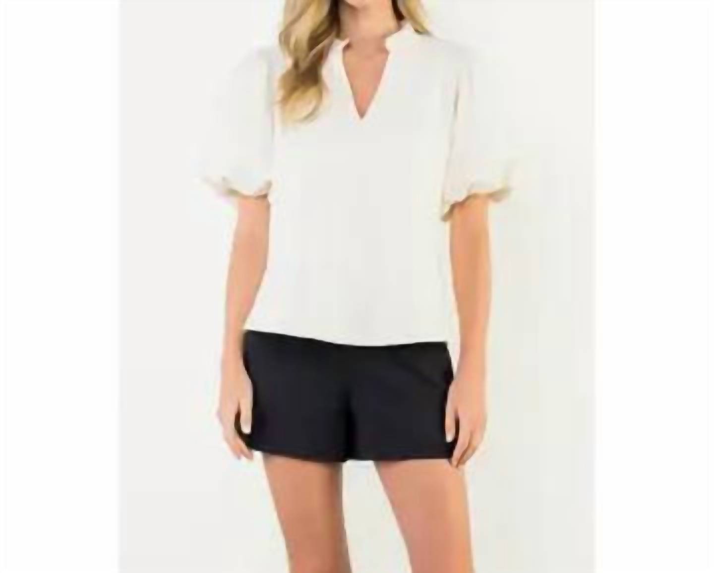 Thml - Puff Sleeve V-Neck Textured Top