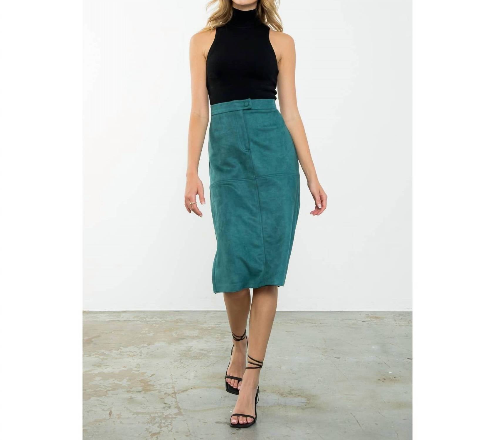 THML Midi Suede Skirt in teal 1 - women's skirt - view 6