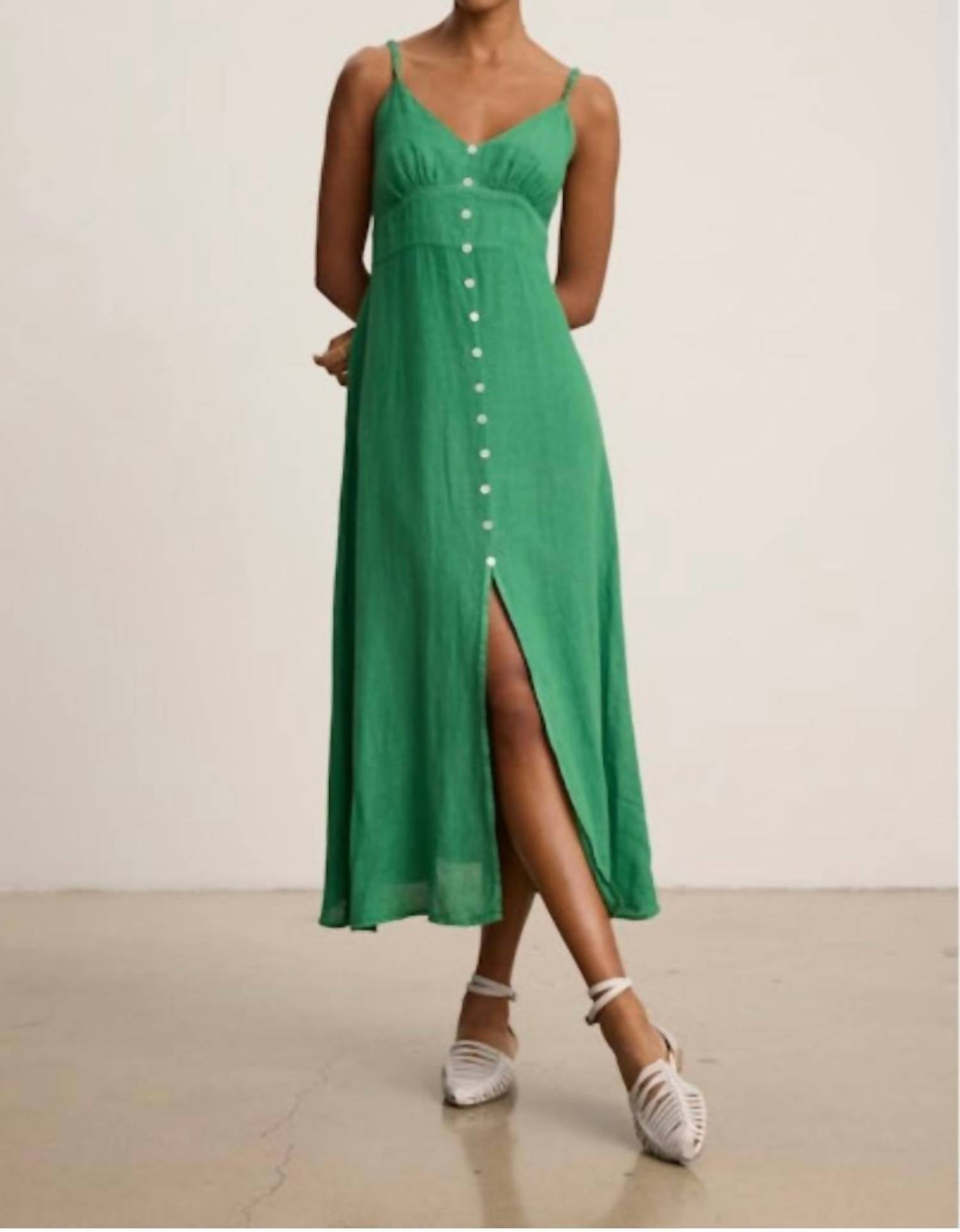 Velvet by Graham & Spencer Janet Button Front Dress in emerald - women's dress