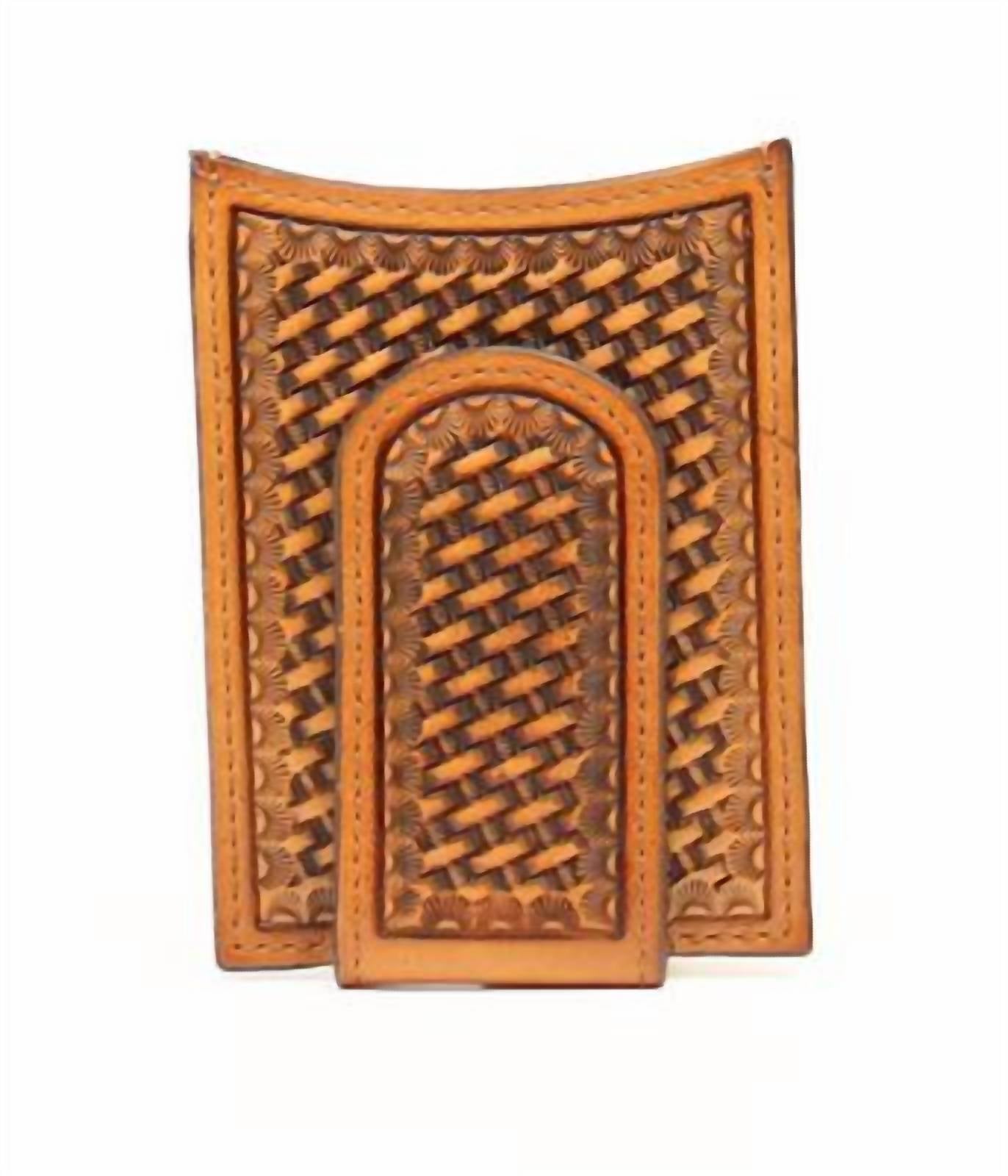 Nocona Belt Co. Tooled Front Pocket Money Clip Leather Wallet in tan - men's bag
