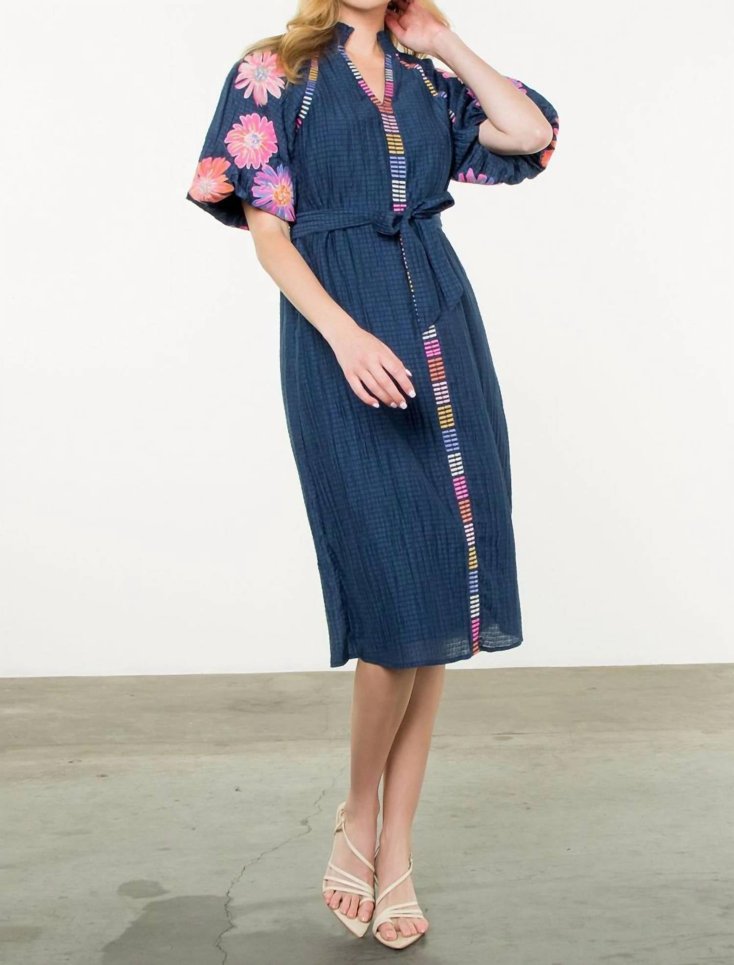 Thml - Indigo Bloom Puff Sleeve Dress