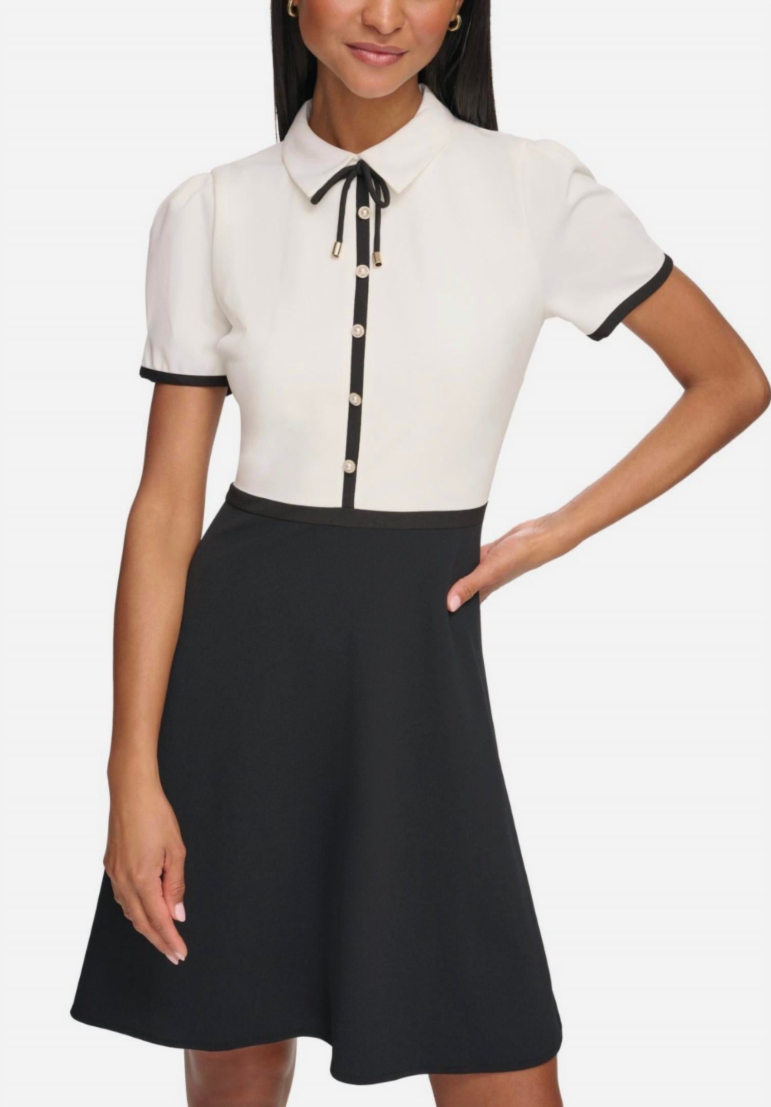 Karl Lagerfeld - Collared Contrast Trim Knee-length Dress