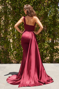 PORTIA&SCARLETT One Shoulder Ruched Embellished Dress in deep red - women's dress - detail view