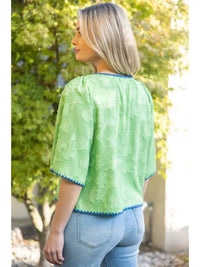 Voy - Contrast Embroidery Floral Top