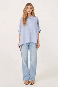 Q2 - Oversized Striped Poplin Blouse With Starfish Buttons