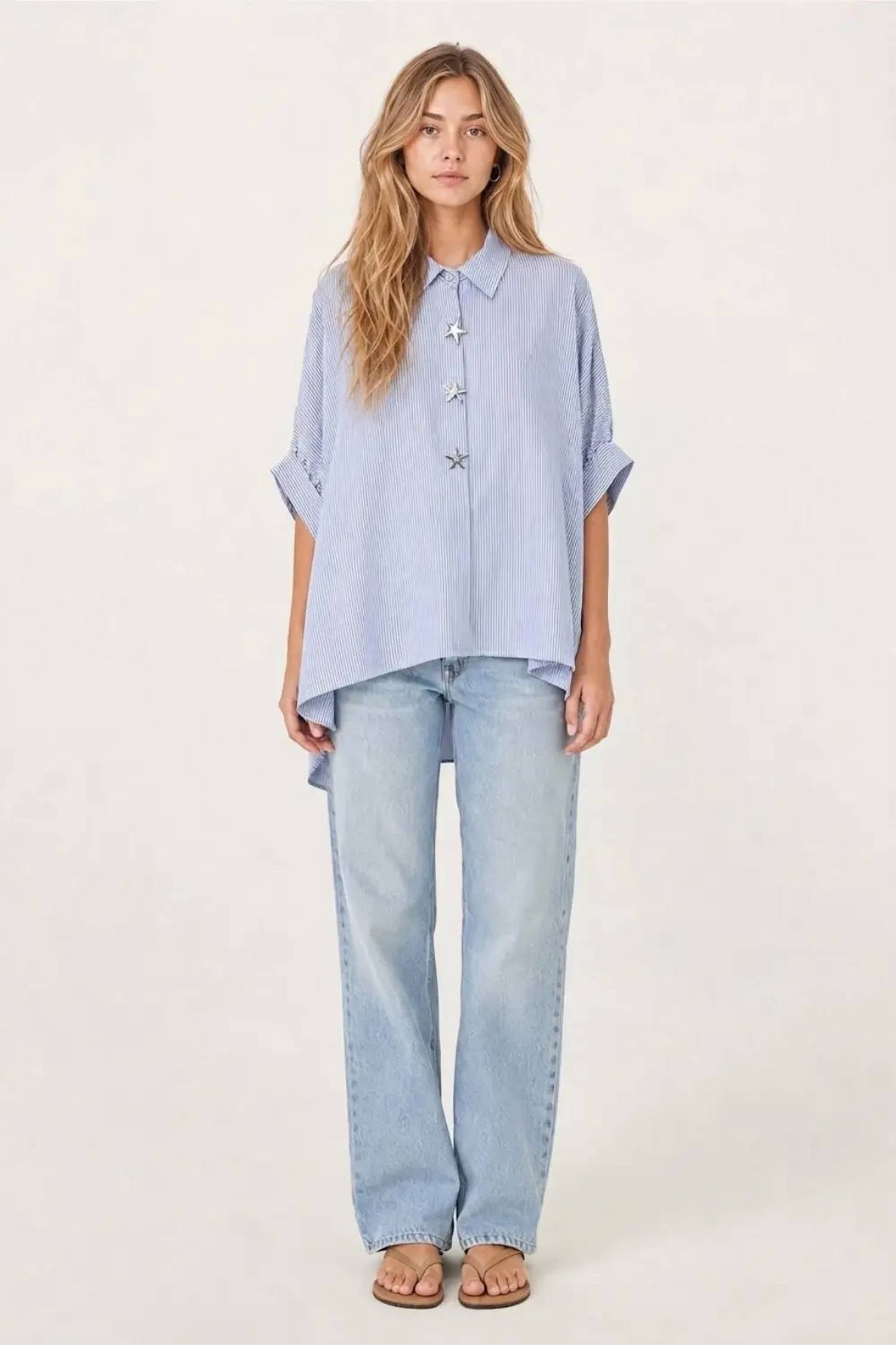Q2 - Oversized Striped Poplin Blouse With Starfish Buttons