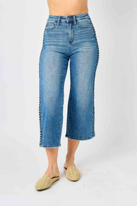 Judy Blue - Braid Ss Detail Crop Wide Jeans