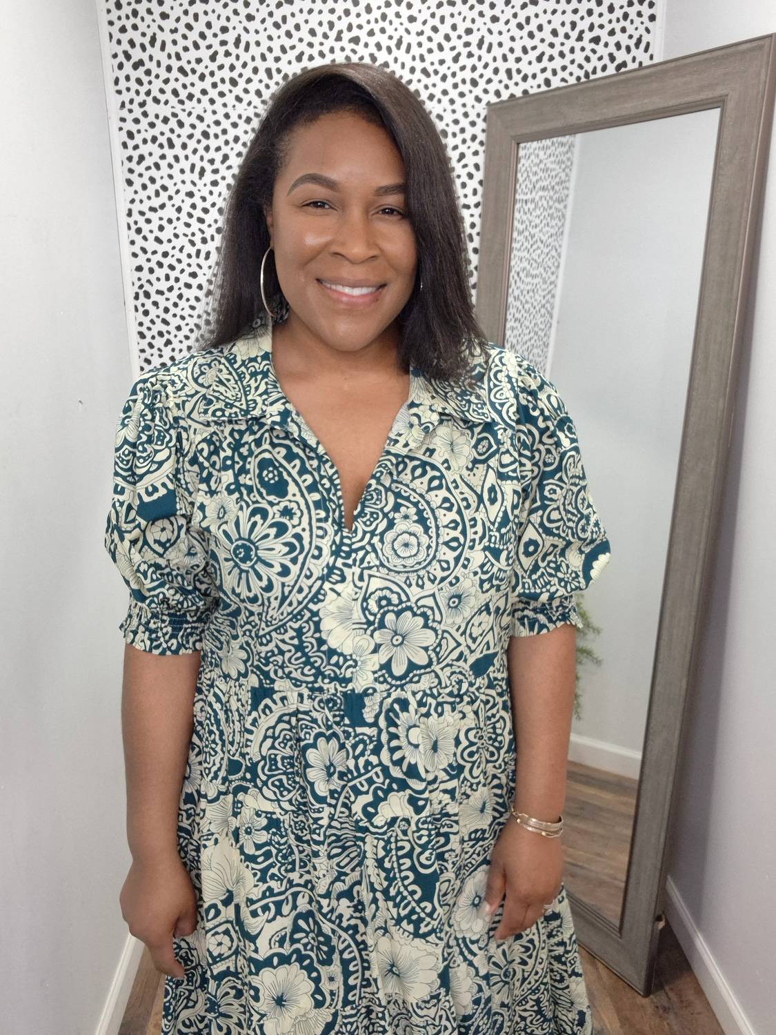 Umgee - Two Tone Print A-line Tiered Dress