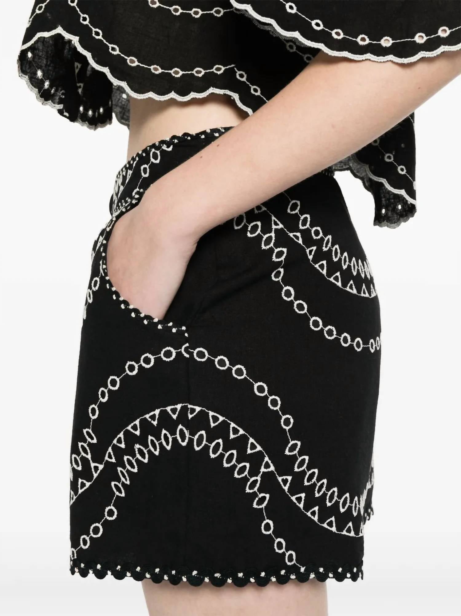 Charo Ruiz - Drea Embroidered Cotton Linen Short