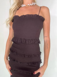 RESET by Jane Jenny Ruffle Dress in dark brown - women's dress - detail view