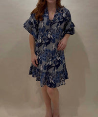 Fitzroy & Willa - Ruffle-sleeve Caftan Mini Dress