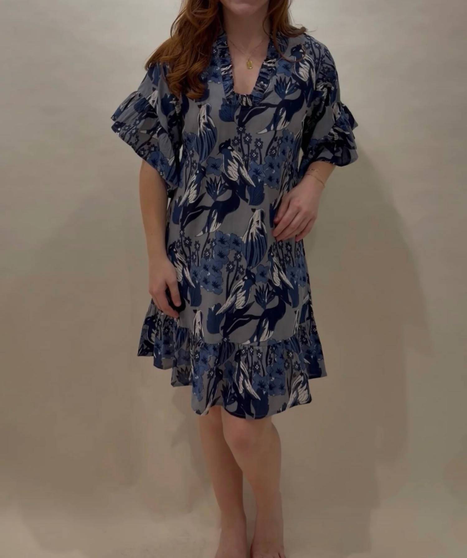 Fitzroy & Willa - Ruffle-sleeve Caftan Mini Dress