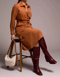Tribal - Faux Belted Long Sleeve Maxi Dress