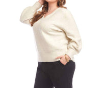 Karen Kane Sequin V-neck Sweater - Plus in sand - women's sweater - detail view