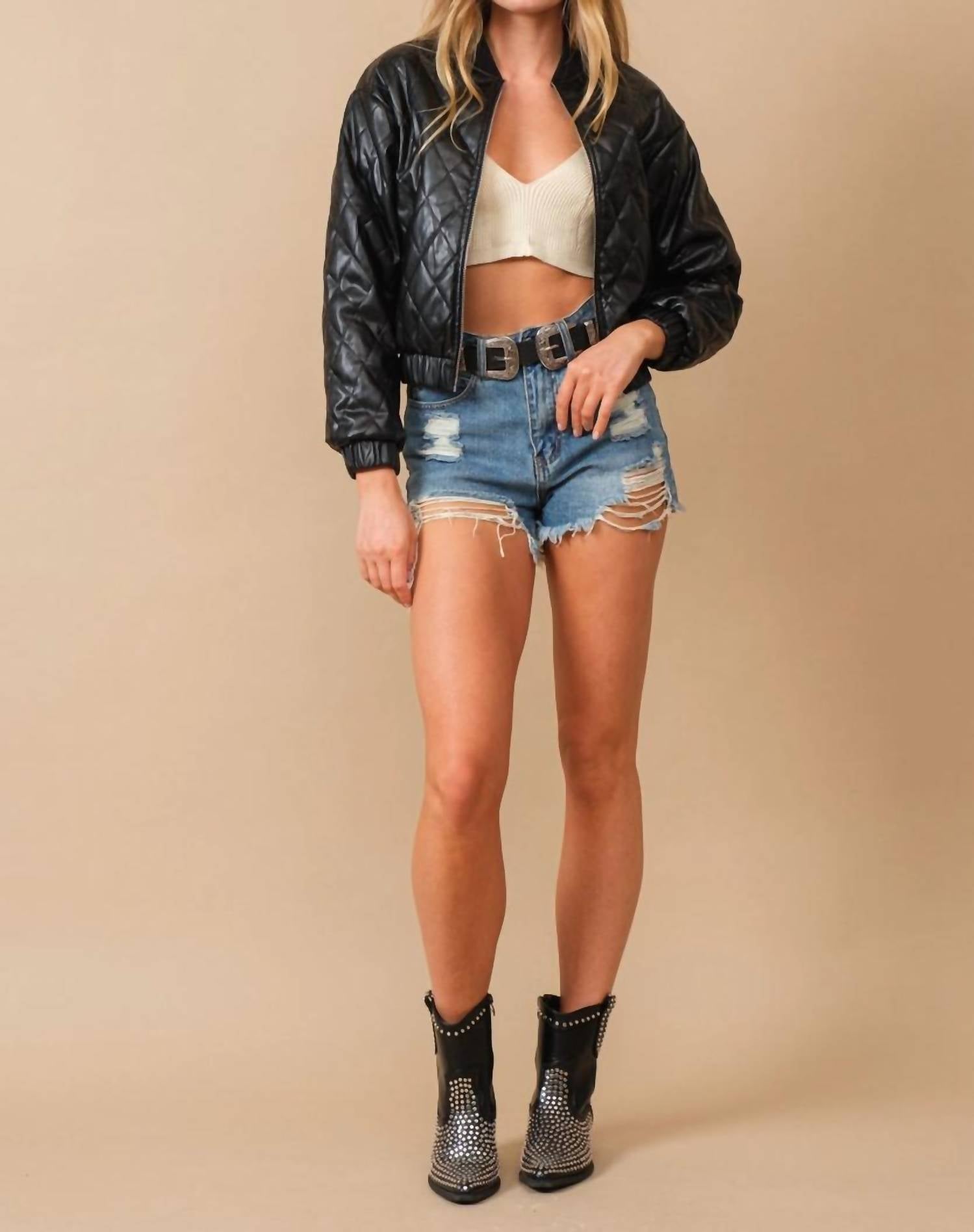 Blue B - Quilted Zip Up Bomber Jacket