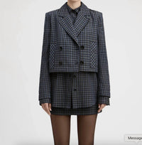 Derek Lam - Mini Plaid Rayon Cropped Double Breasted Jacket