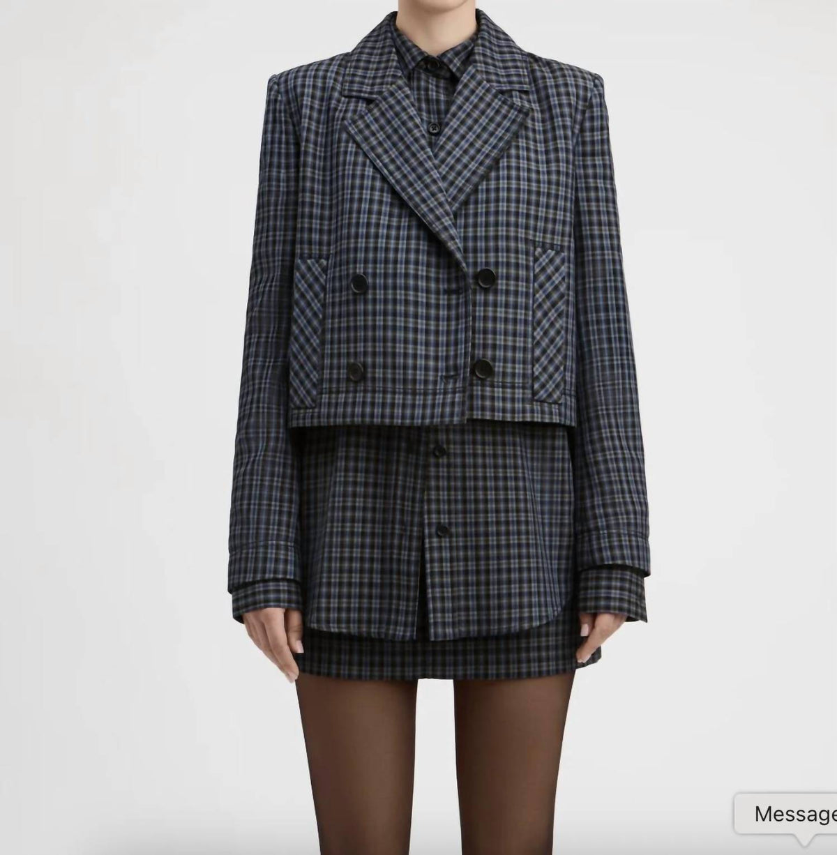 Derek Lam - Mini Plaid Rayon Cropped Double Breasted Jacket