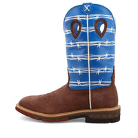 TWISTED X Men's 12" Western Work Boot in burgundy sky blue - men's boots - detail view