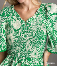Umgee - Two-tone Paisley Smocked Peplum Top