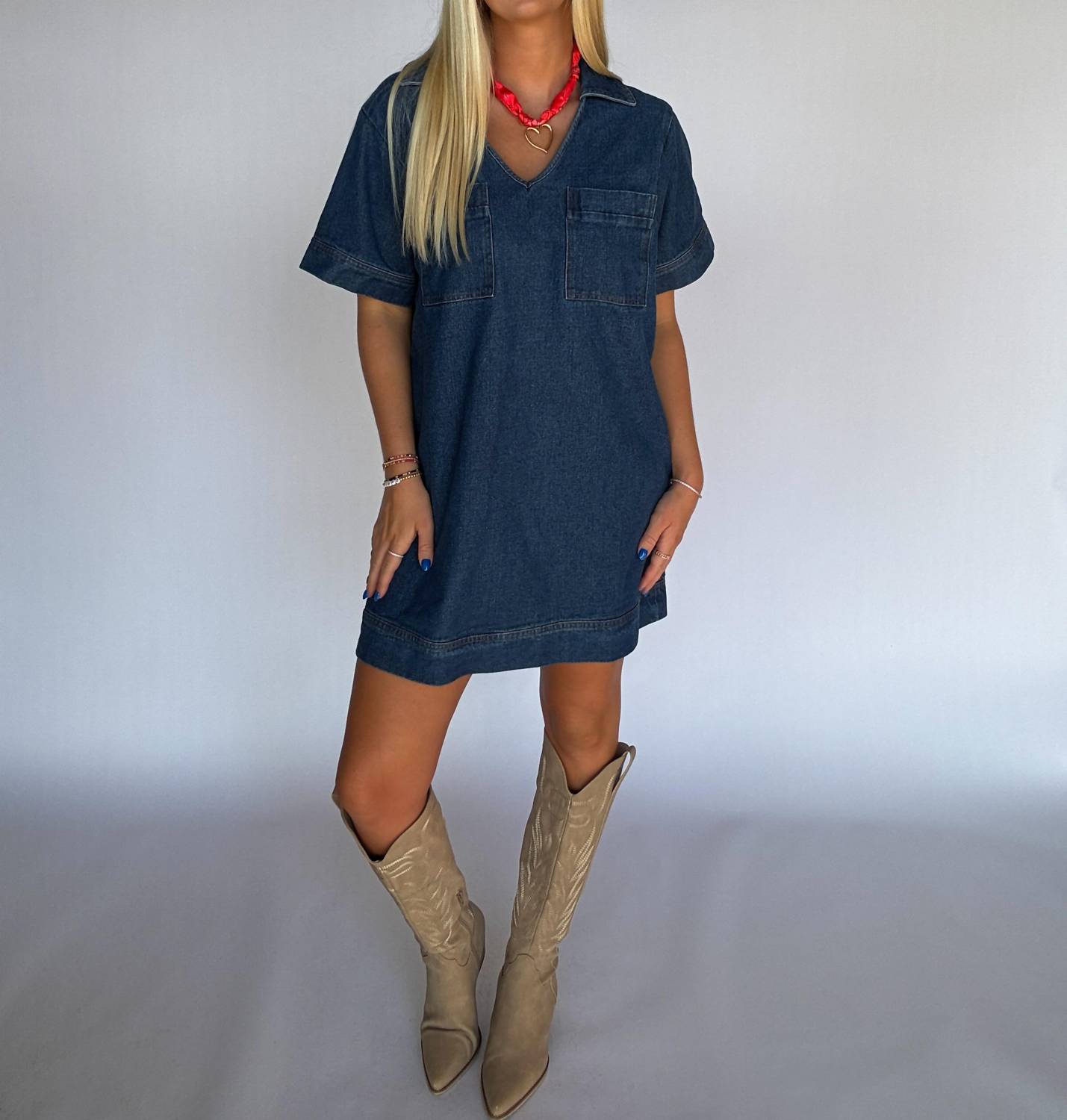 Day + Moon - Women's Ellie V Neck Denim Dress