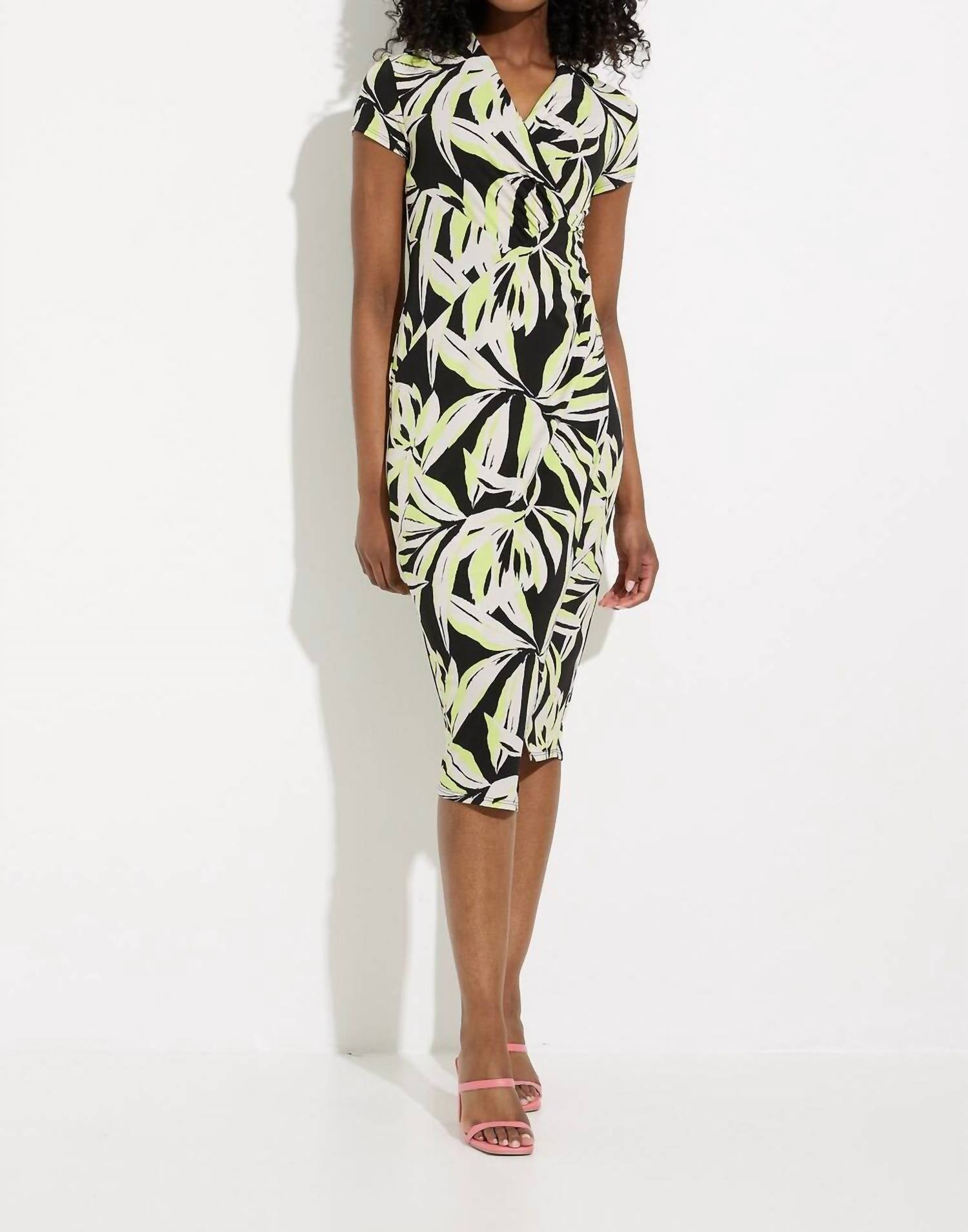 Joseph Ribkoff - V-neck Ruched Bodycon Dress