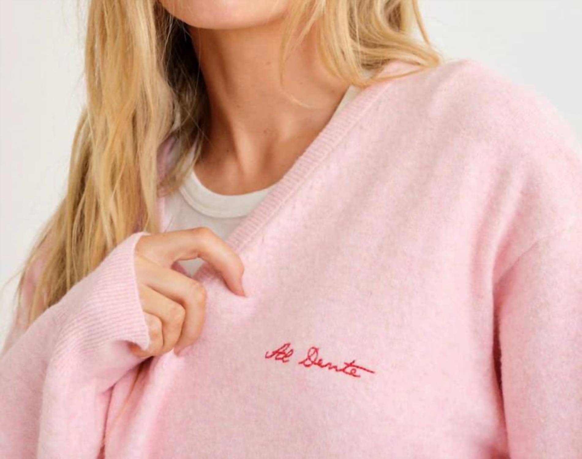 Rumored Vail Al Dente V-neck Sweater in pink - women's cardigan - alternate view
